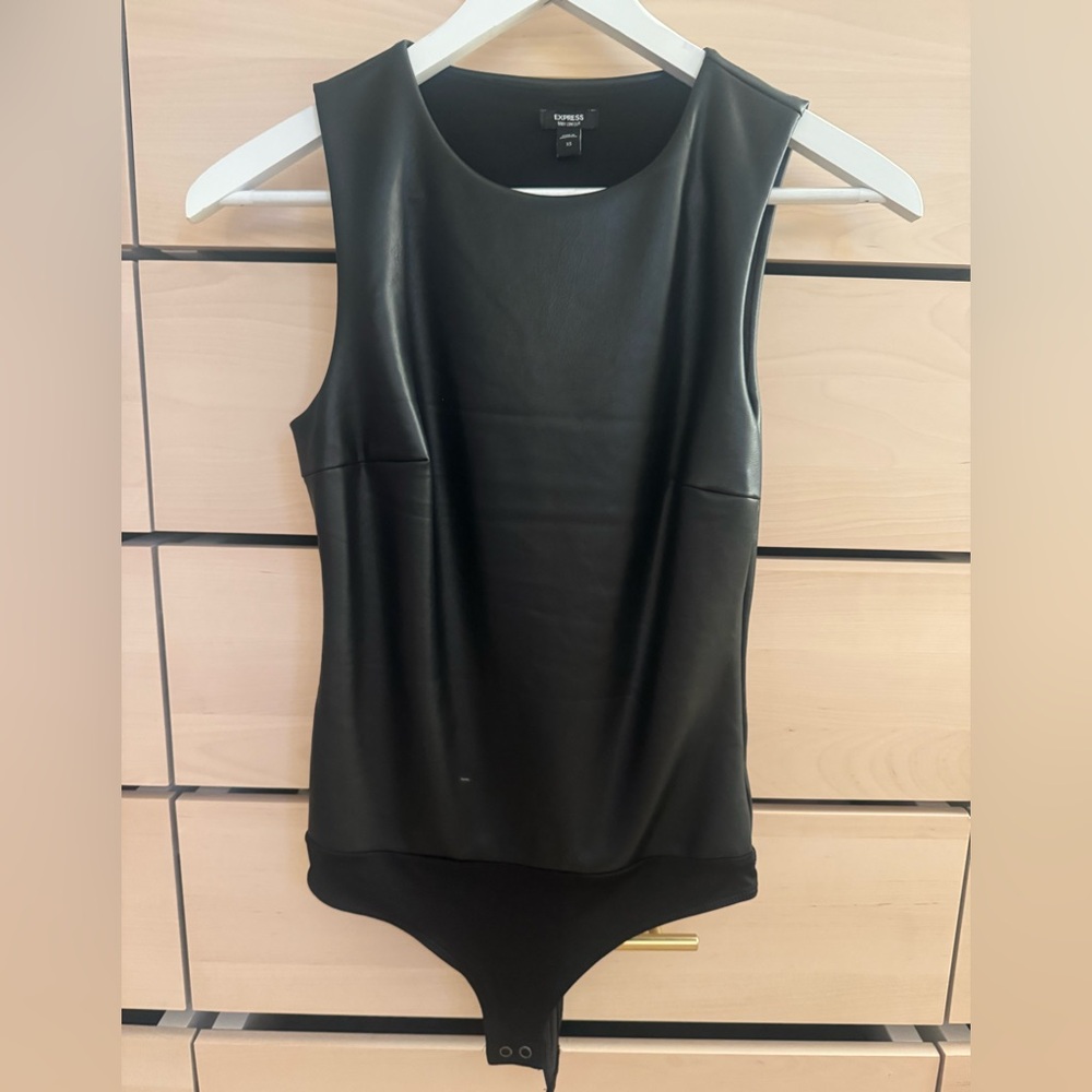 Express Black Faux Leather Bodysuit - Sleek Sleeveless Style